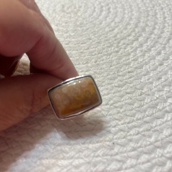 Natural FOSSIL CORAL Handmade Sterling 925 Ring Size 8 #765D - Picture 1 of 3